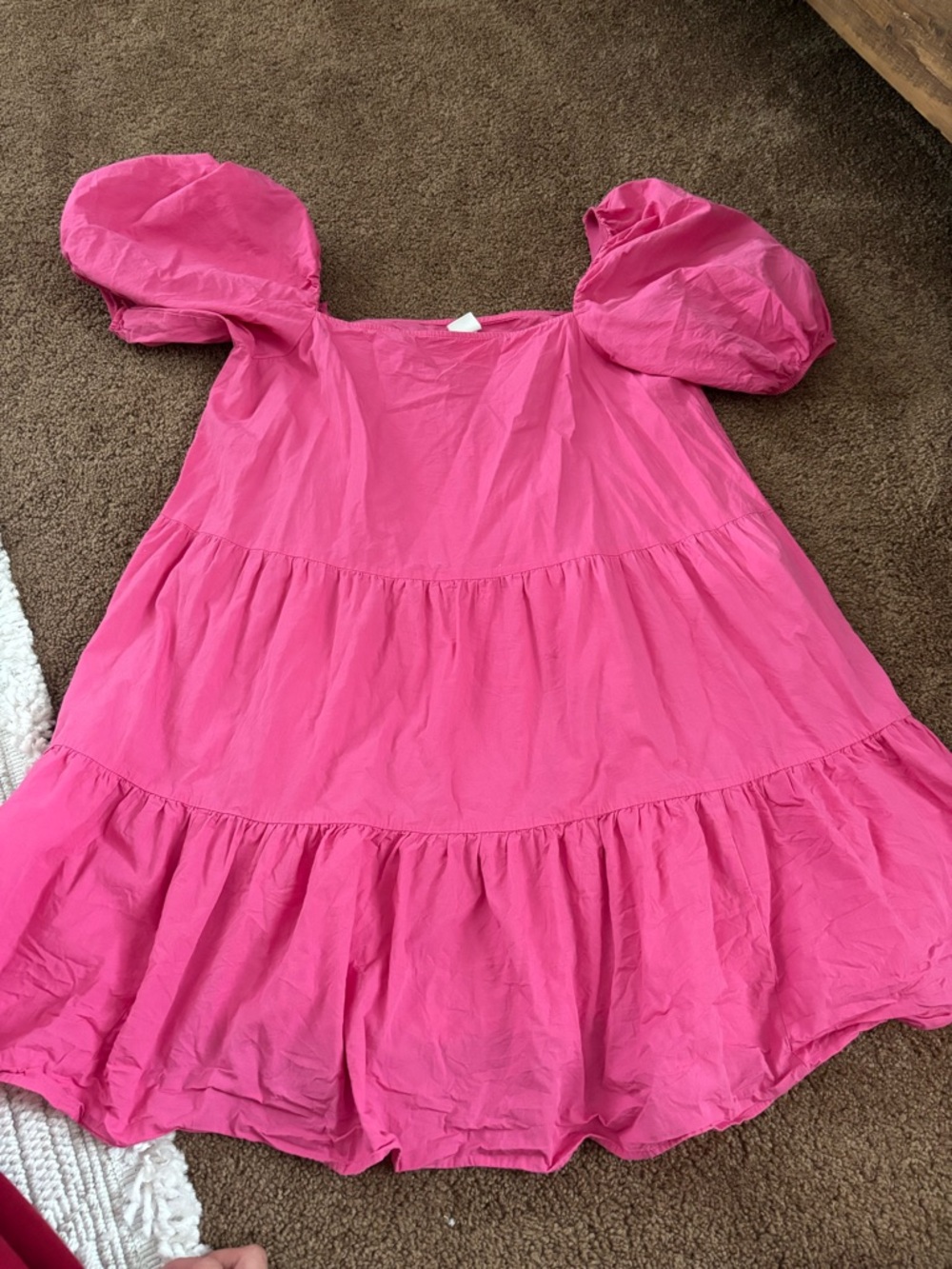 H&M Hot Pink Puff-Sleeve Tiered Dress